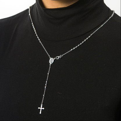 Collana Rosario con grani sfaccettati in argento 925 rodiato Lunghezza 67 cm