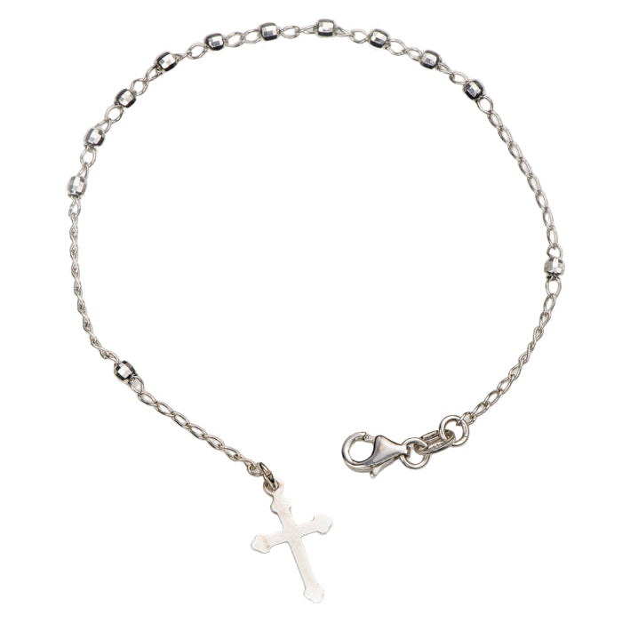 Bracciale Decina del Rosario con grani sfaccettati in argento 925 rodiato. Lunghezza 20 cm
