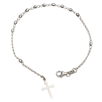 Bracciale Decina del Rosario con grani sfaccettati in argento 925 rodiato. Lunghezza 20 cm
