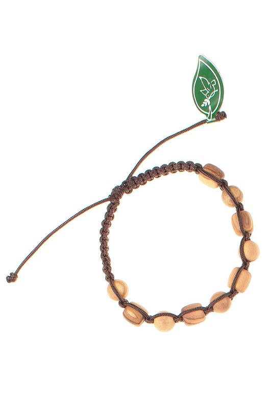 Bracciale decina in corda, grani in legno d'olivo 8 mm