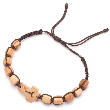 Bracciale decina in corda e grani in legno 7 mm