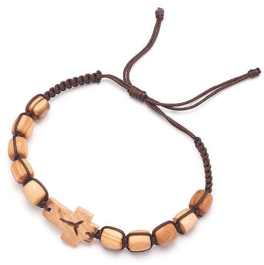 Bracciale decina in corda e grani in legno 7 mm