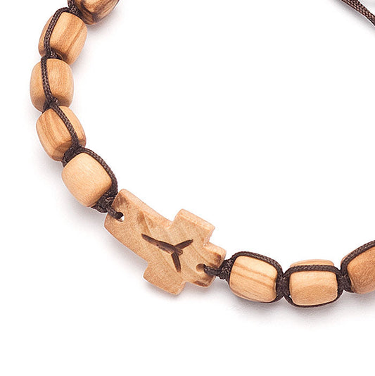 Bracciale decina in corda e grani in legno 7 mm