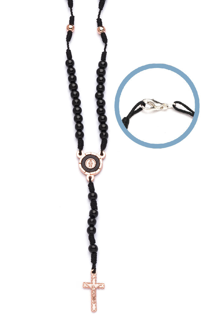 Corona indossabile in corda e grani in legno nero 6 mm