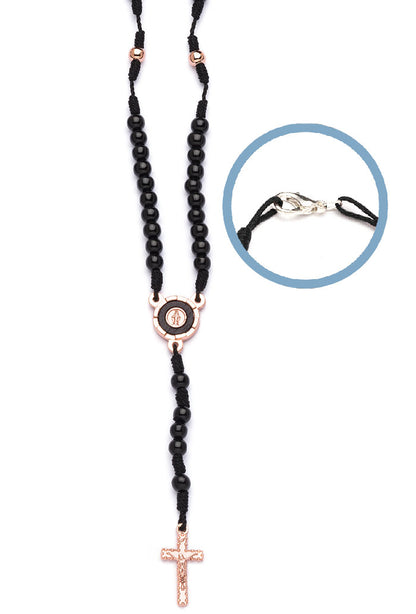 Corona indossabile in corda e grani in legno nero 6 mm