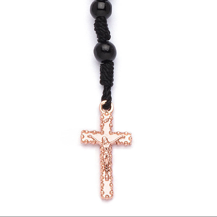 Corona indossabile in corda e grani in legno nero 6 mm