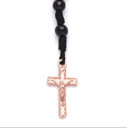Corona indossabile in corda e grani in legno nero 6 mm
