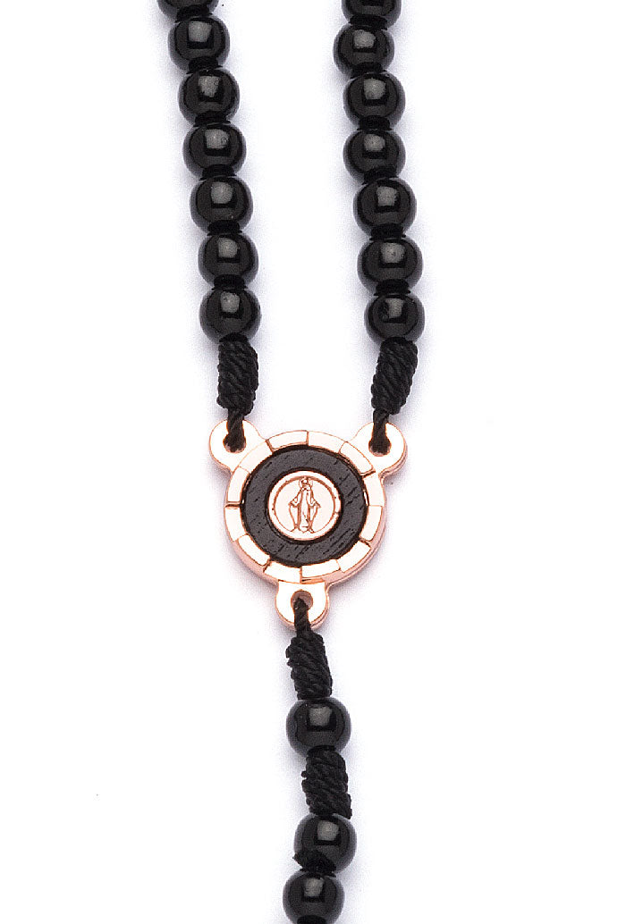 Corona indossabile in corda e grani in legno nero 6 mm