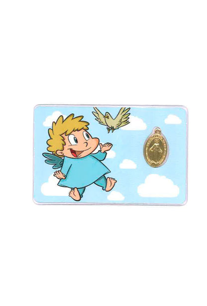Card plastificata Angelo con medaglia Miracolosa e preghiera