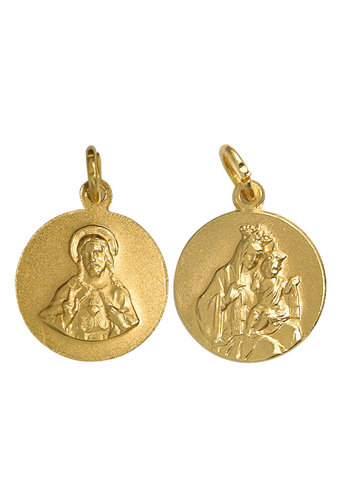 Medaglia Scapolare del Carmelo, in ottone dorato. Diametro 1,8 cm