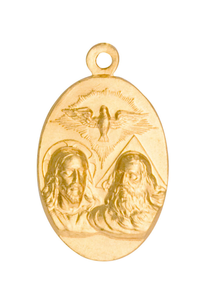 Medaglia Santissima Trinità forma ovale in ottone color oro