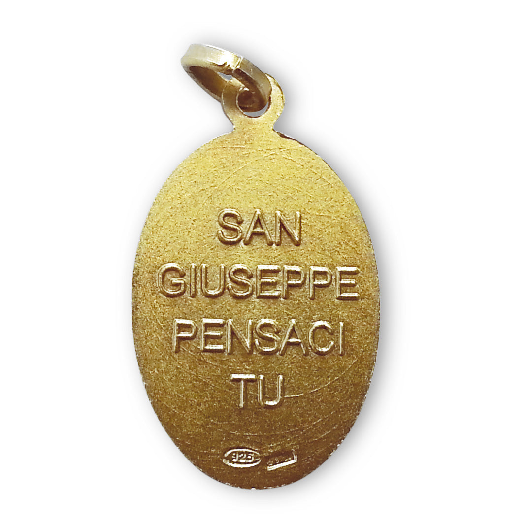 Medaglia San Giuseppe in argento 925 bagnato oro. Altezza 2,2 cm