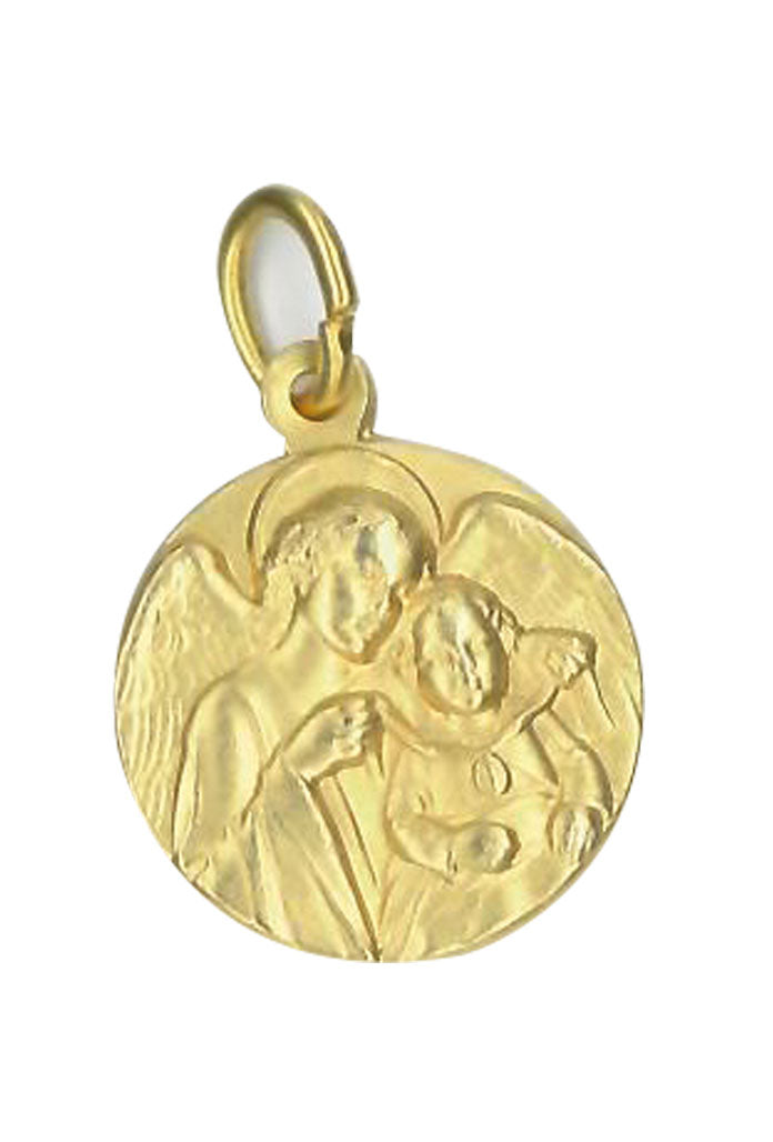 Medaglia Angelo custode in ottone dorato. Diametro 1,8 cm