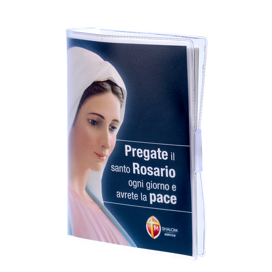 Confezione libro "Pregate il Santo Rosario ogni giorno e avrete la Pace" e Corona del Rosario con grani in vetro bianco
