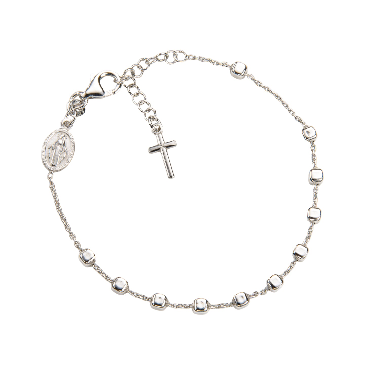 Bracciale decina, linea Custodi, grani a cubetto in argento 925