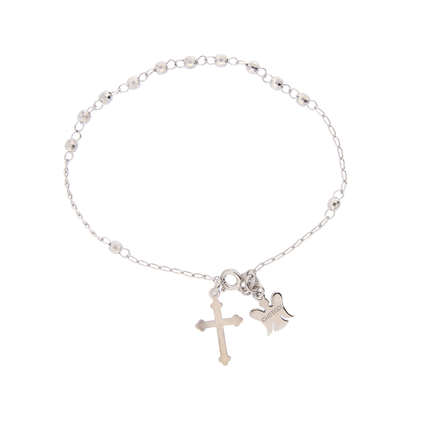 Bracciale Decina del Rosario con grani sfaccettati in argento 925 rodiato. Lunghezza 20 cm