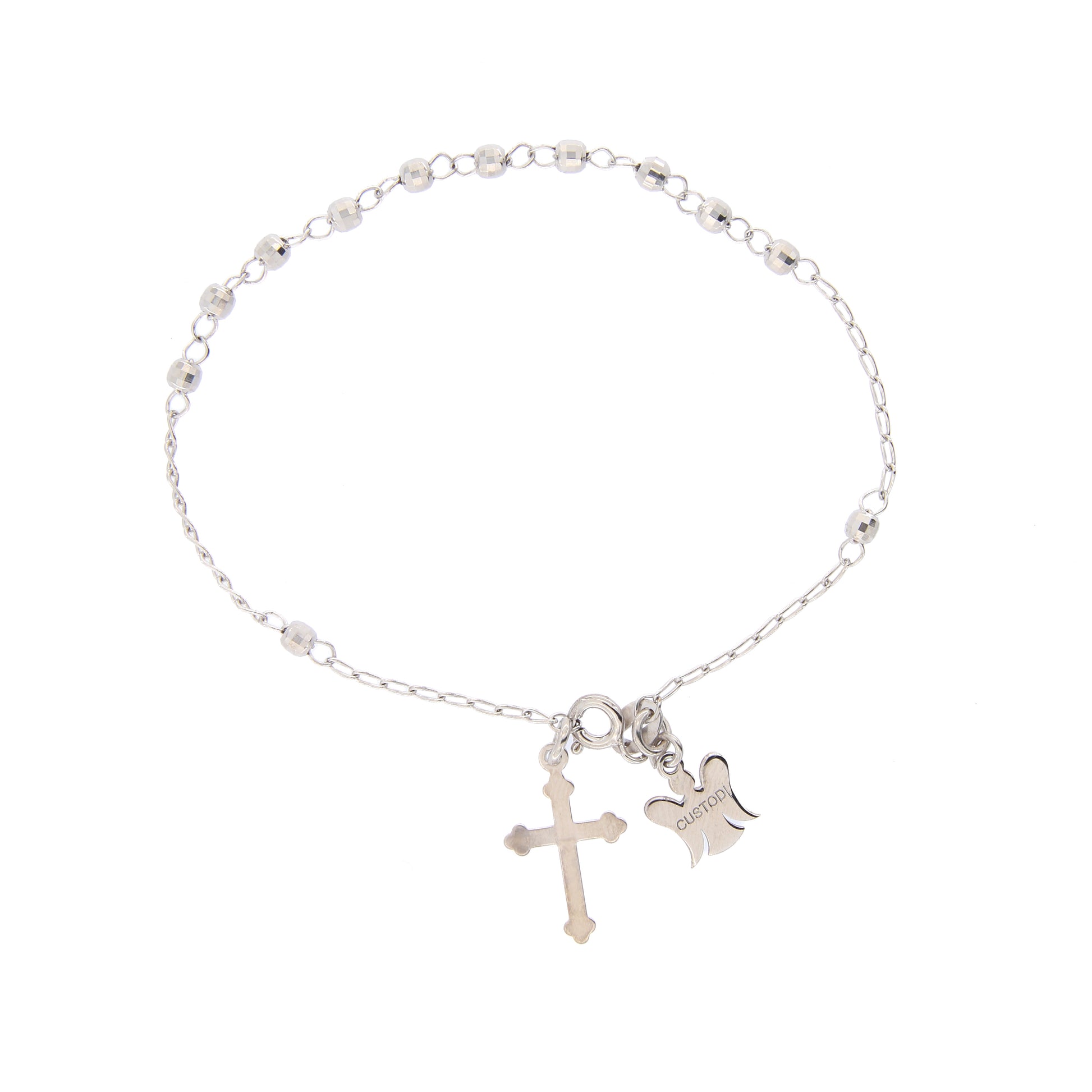 Bracciale Decina del Rosario con grani sfaccettati in argento 925 rodiato. Lunghezza 20 cm