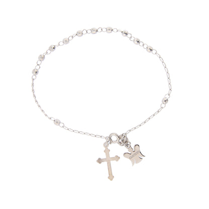 Bracciale Decina del Rosario con grani sfaccettati in argento 925 rodiato. Lunghezza 20 cm
