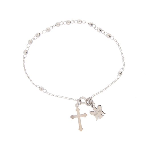 Bracciale Decina del Rosario con grani sfaccettati in argento 925 rodiato. Lunghezza 20 cm