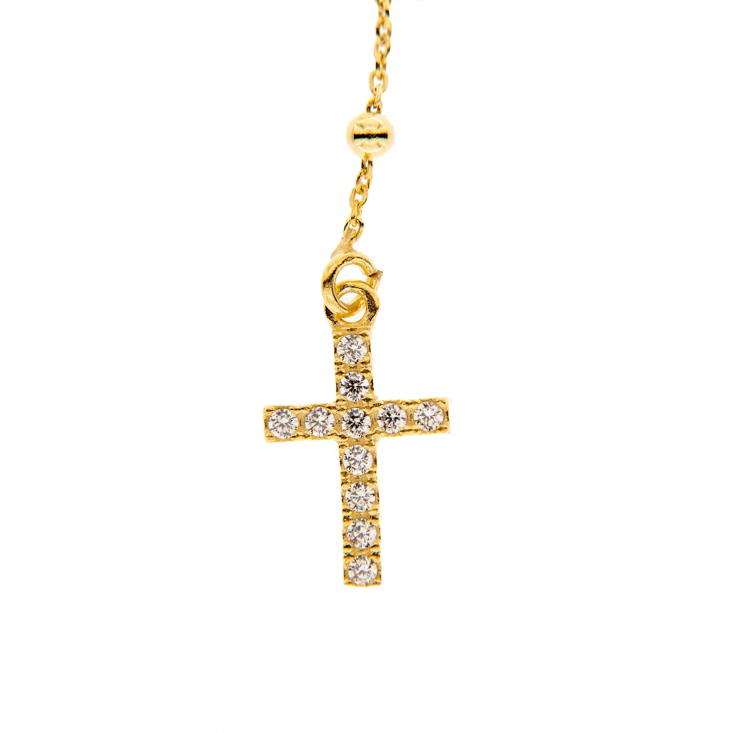 Collana Rosario croce con zirconi in argento 925 rodiato. Lunghezza 31,5 cm