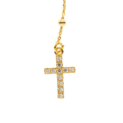 Collana Rosario croce con zirconi in argento 925 rodiato. Lunghezza 31,5 cm