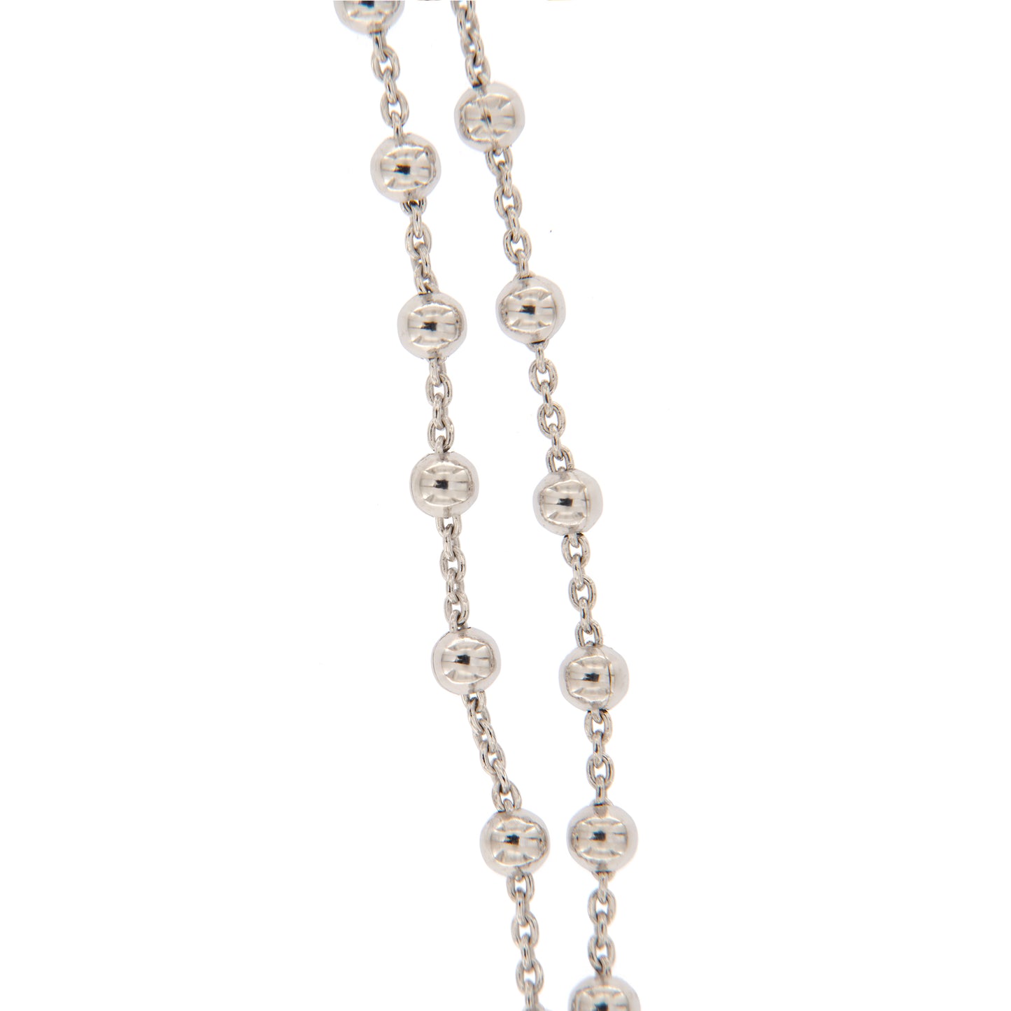 Collana Rosario croce con zirconi in argento 925 rodiato. Lunghezza 31,5 cm