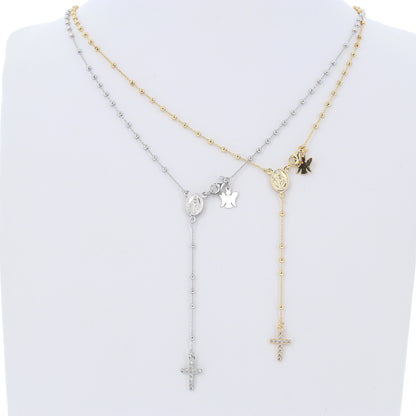 Collana Rosario croce con zirconi in argento 925 rodiato. Lunghezza 31,5 cm