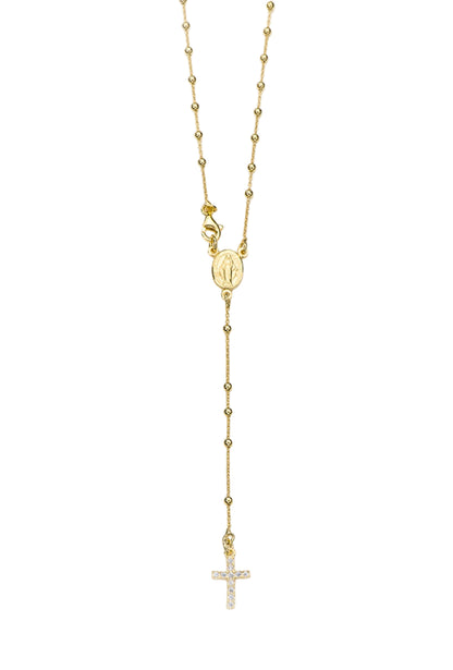 Collana Rosario croce con zirconi in argento 925 rodiato. Lunghezza 31,5 cm