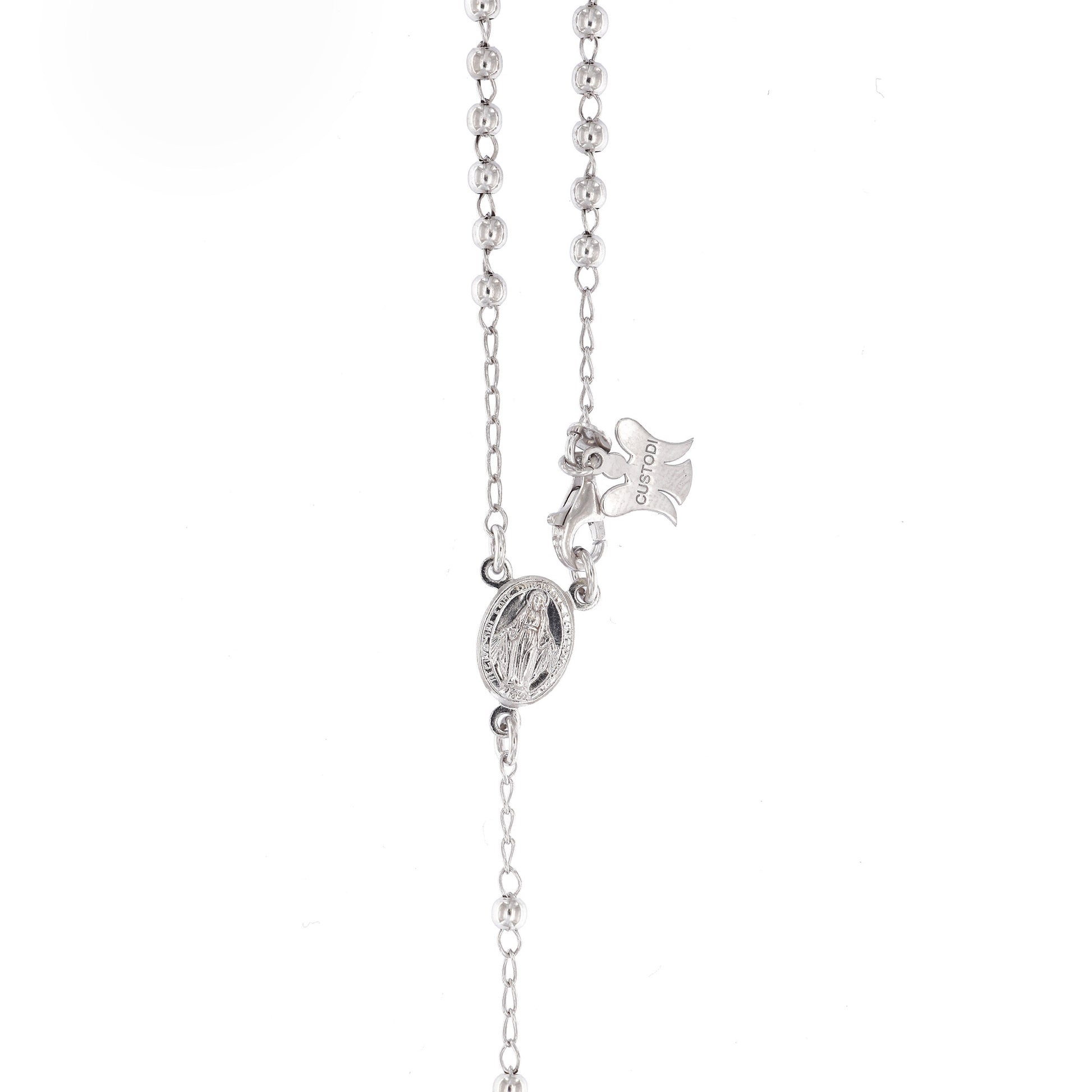 Collana Rosario in argento 925 rodiato. Lunghezza 67 cm