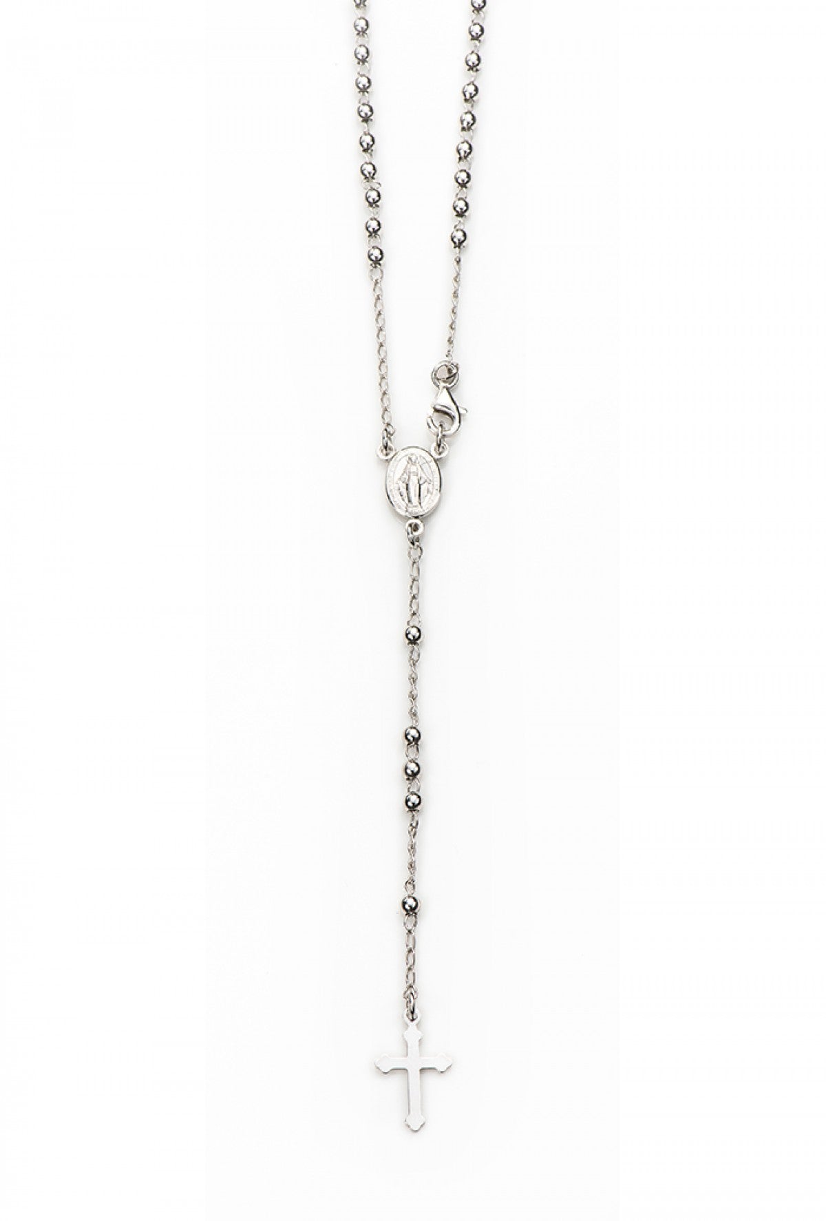Collana Rosario in argento 925 rodiato. Lunghezza 67 cm