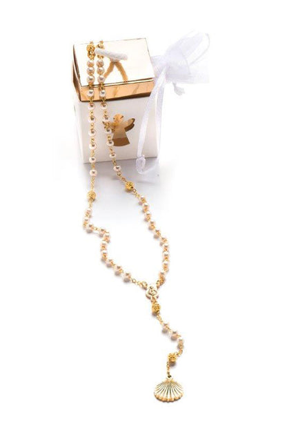 Ricordino Battesimo - Corona grani in vetro perlato completo di scatolina