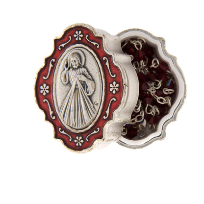 Corona con grani in similcristallo e scatolina, Gesù Misericordioso