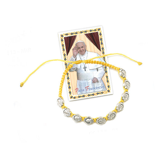 Bracciale in corda con medaglie Gesù Misericordioso e papa Francesco