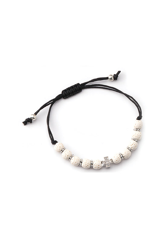 Bracciale in corda con grani in pietra vulcanica 7 mm