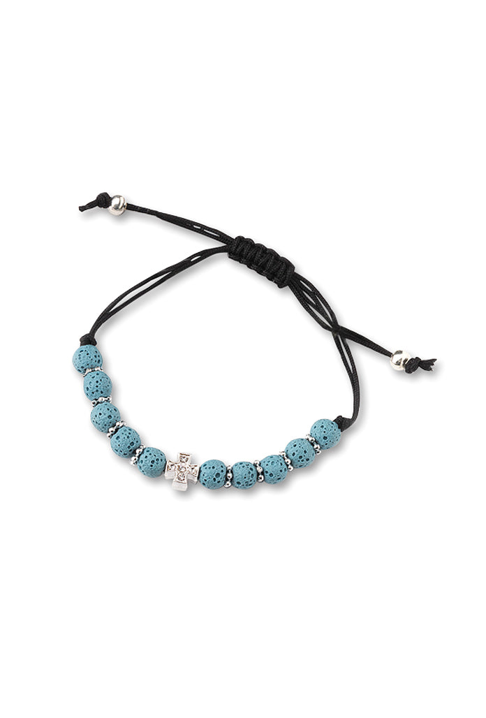 Bracciale in corda con grani in pietra vulcanica 7 mm
