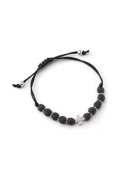 Bracciale in corda con grani in pietra vulcanica 7 mm