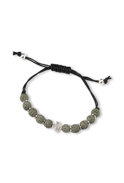 Bracciale in corda con grani in pietra vulcanica 7 mm