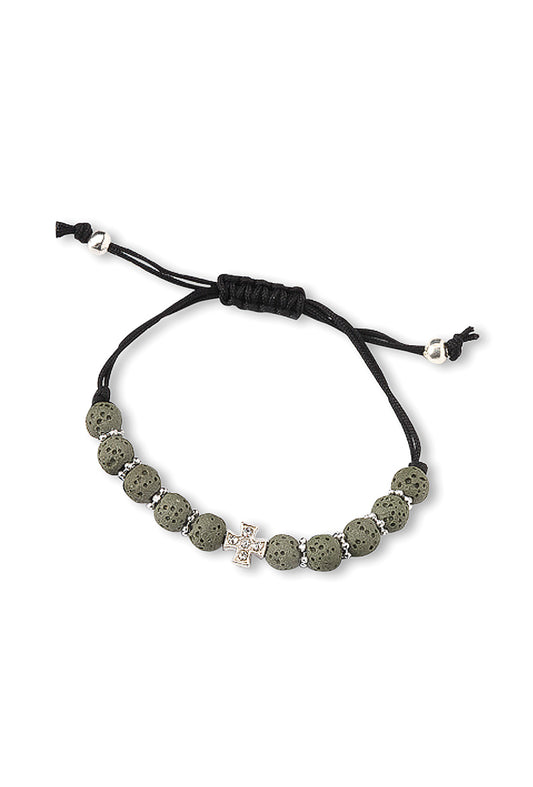 Bracciale in corda con grani in pietra vulcanica 7 mm