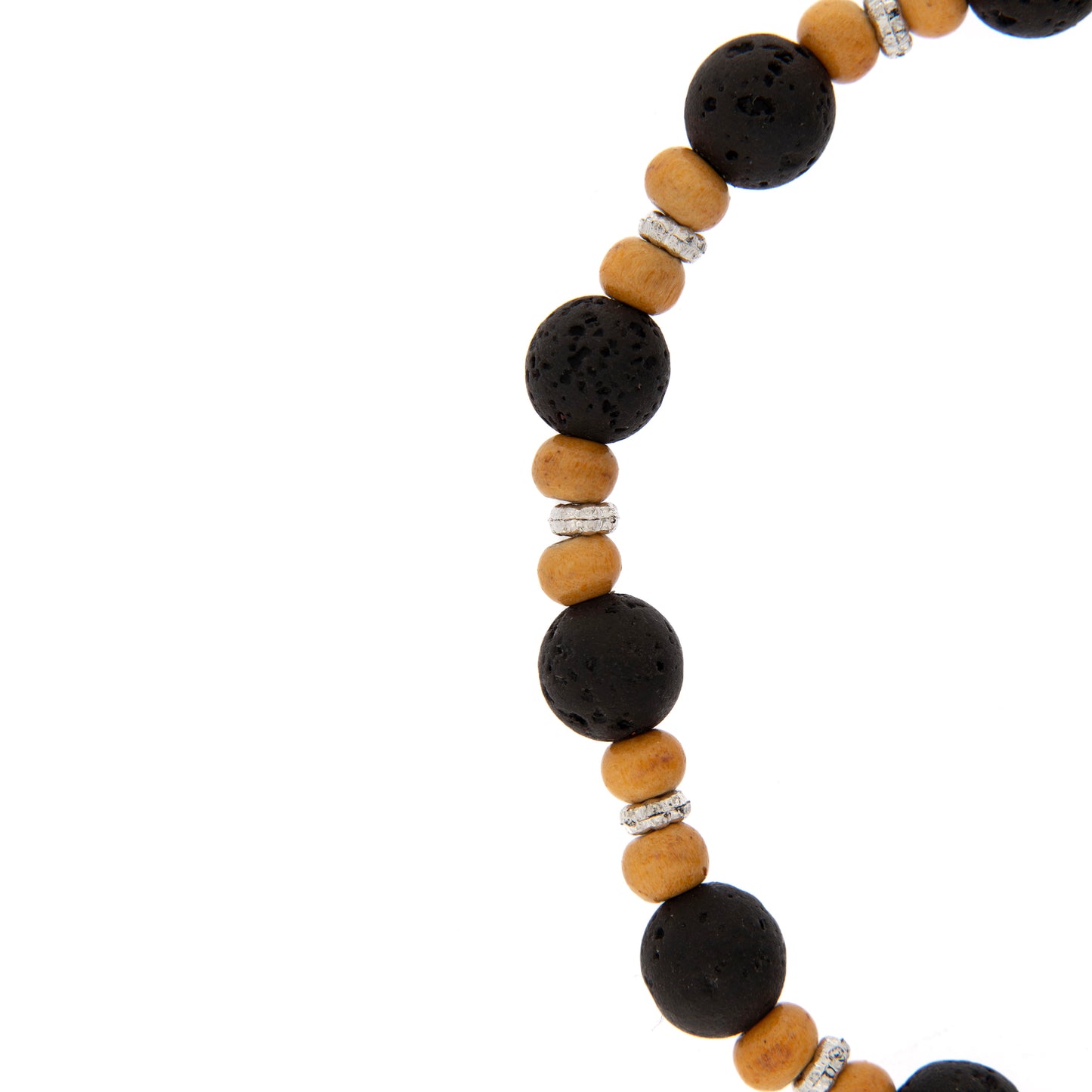 Bracciale elastico, grani in legno e pietra vulcanica 8 mm