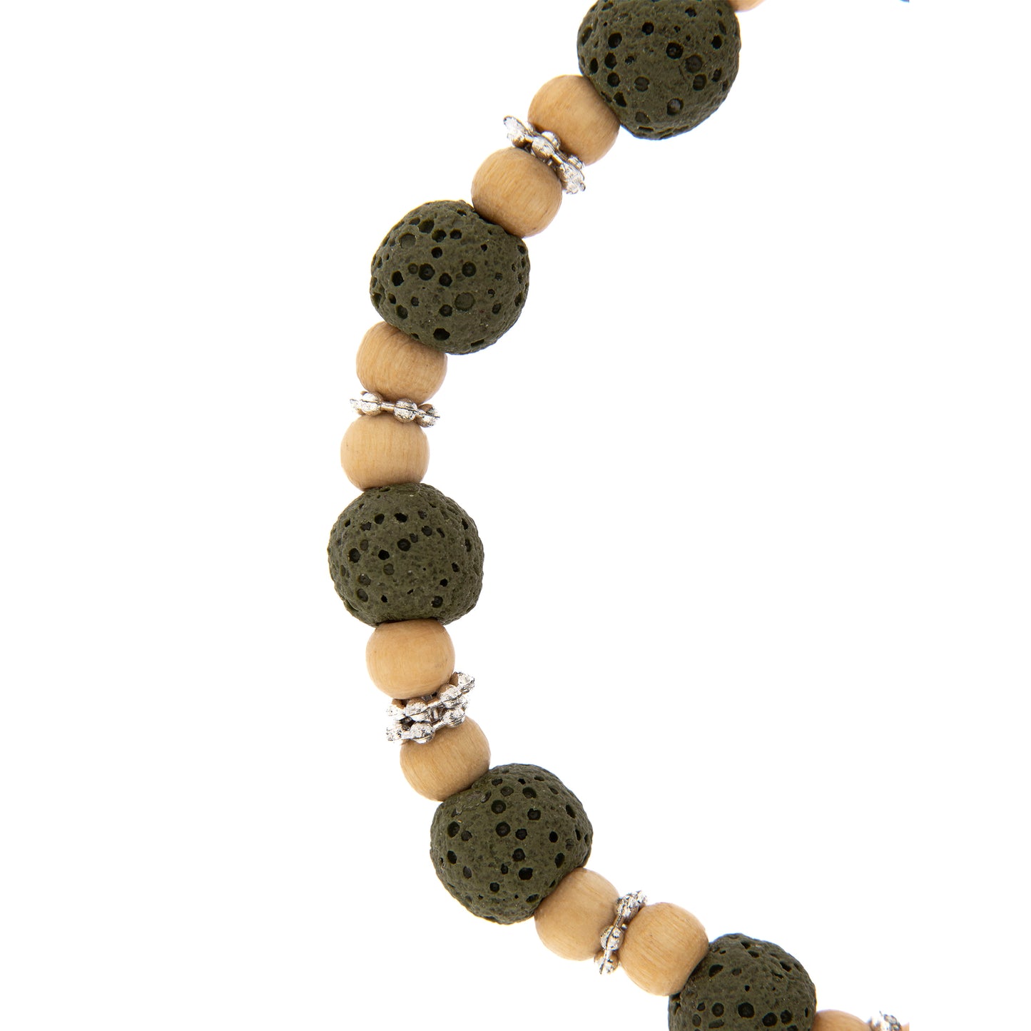 Bracciale elastico, grani in legno e pietra vulcanica 8 mm
