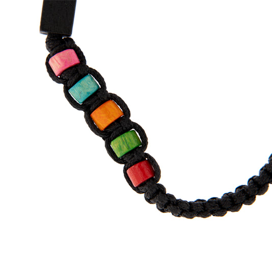 Bracciale in corda, grani e croce in legno colorato
