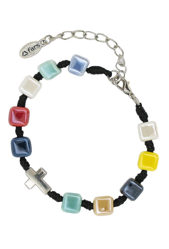 Bracciale in corda con grani a cubetto colorati