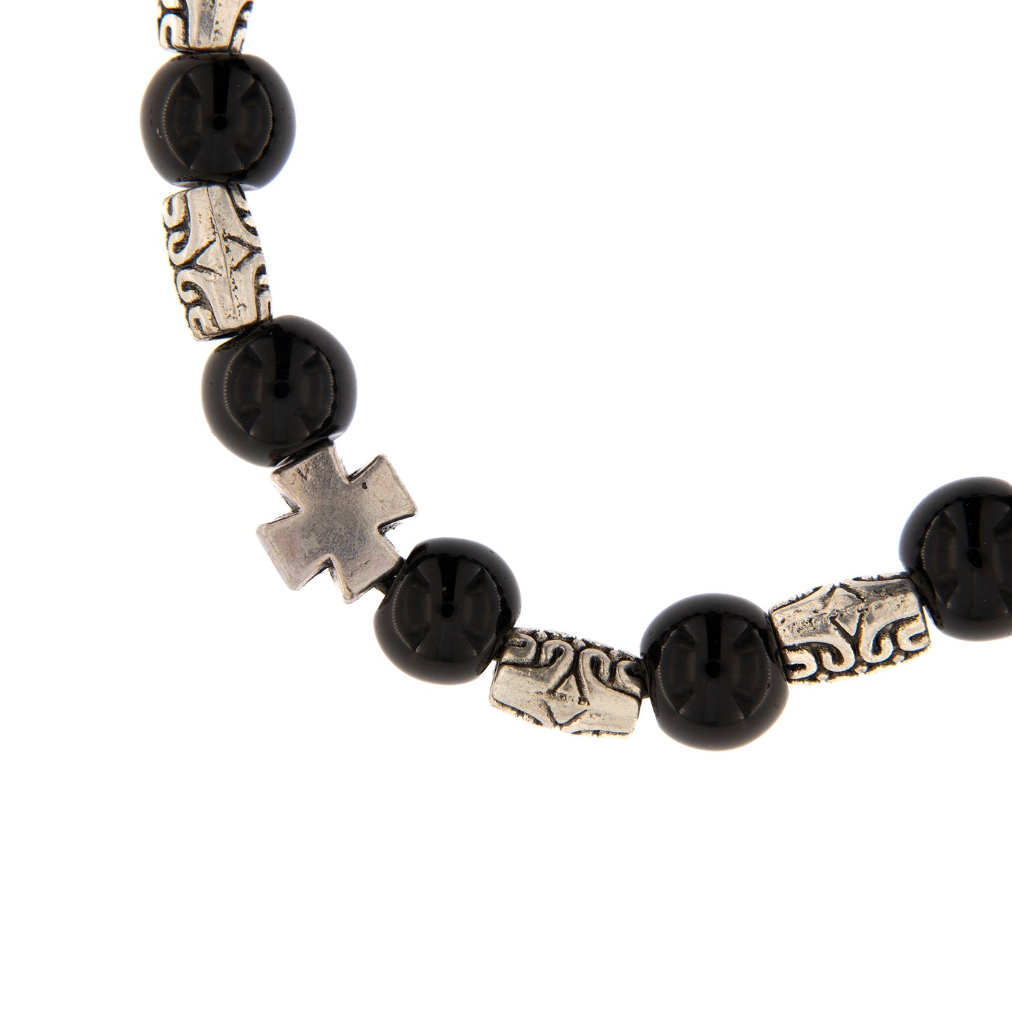 Bracciale in corda con grani in vetro nero e metallo