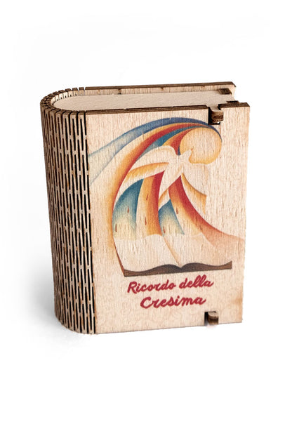 Ricordino Cresima - Corona in legno con scatolina abbinata 6x7 cm