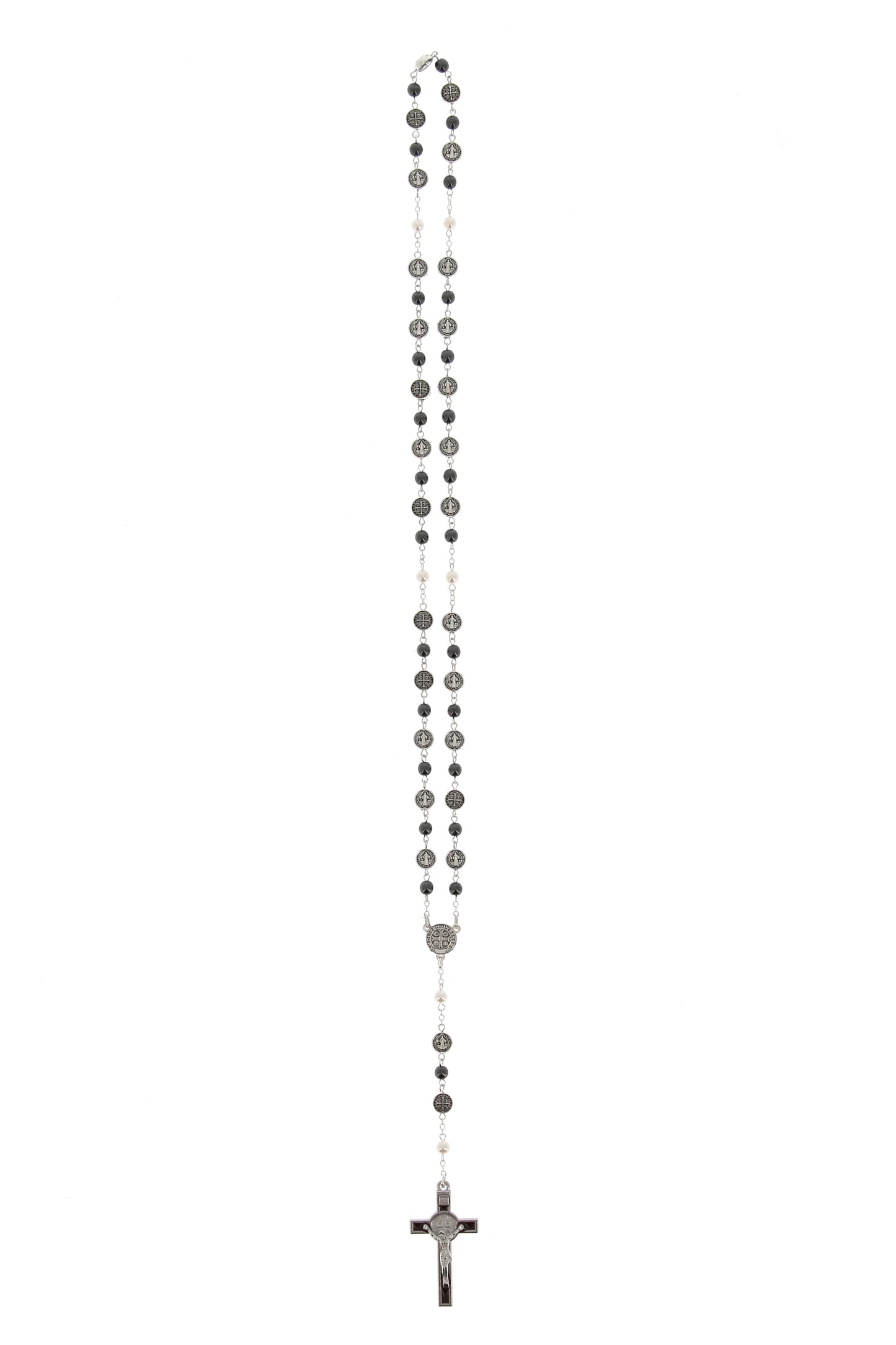 Corona san Benedetto con grani in ematite 6 mm e medaglie