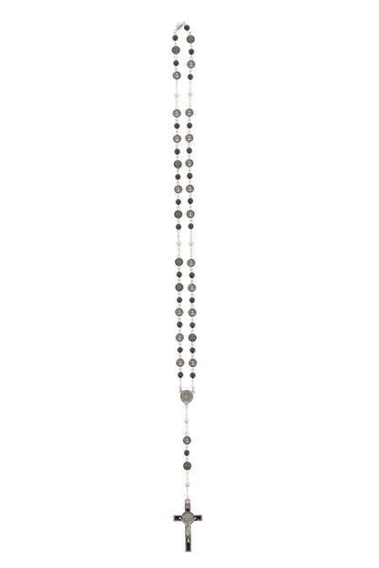 Corona san Benedetto con grani in ematite 6 mm e medaglie