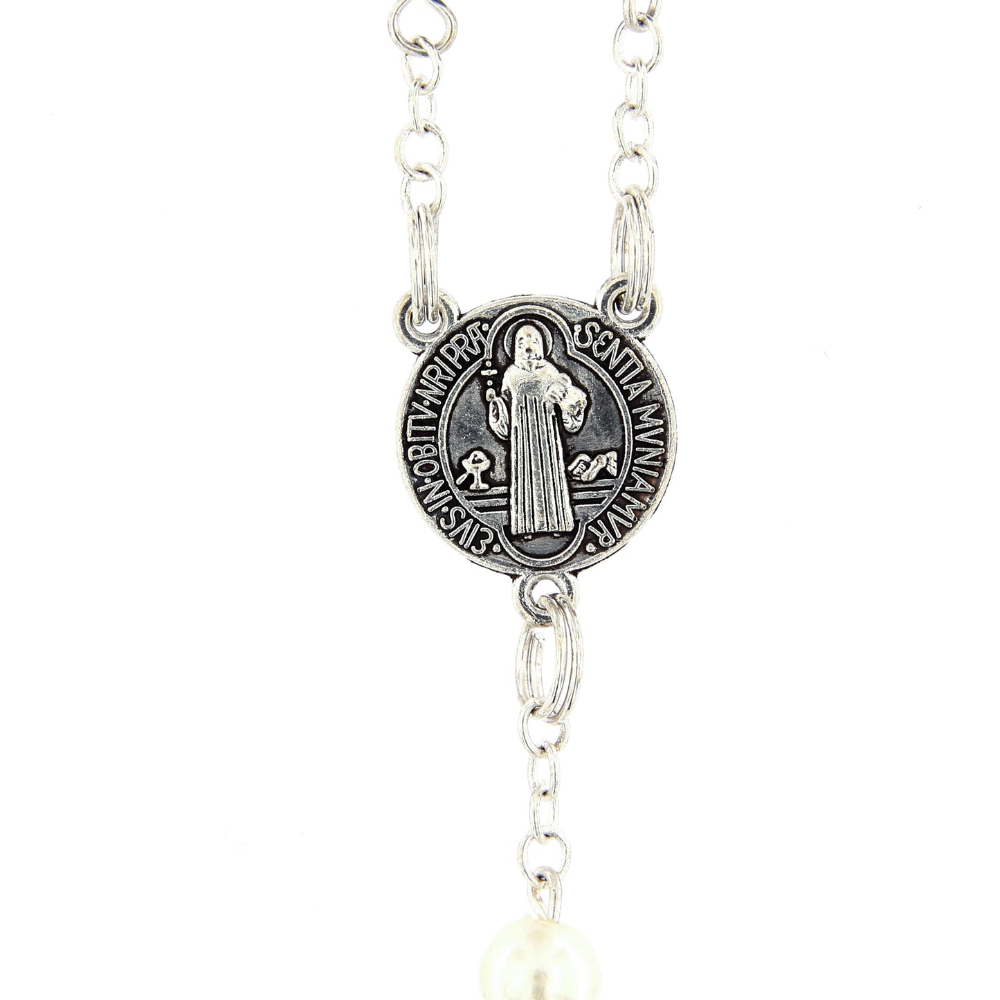 Corona san Benedetto con grani in ematite 6 mm e medaglie