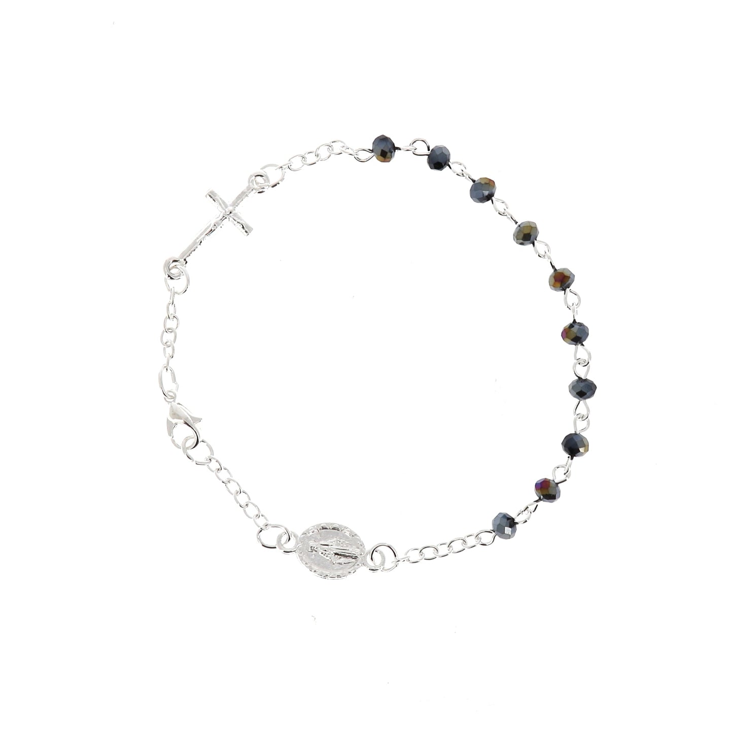Bracciale decina con grani in simil cristallo nero