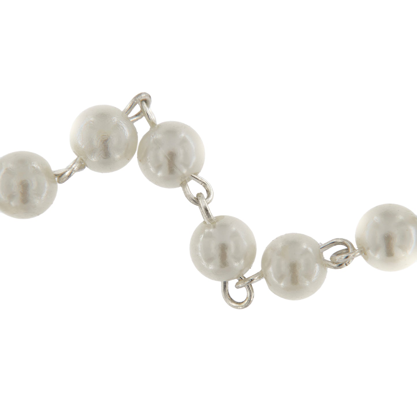 Bracciale decina con grani in plastica perlata bianca