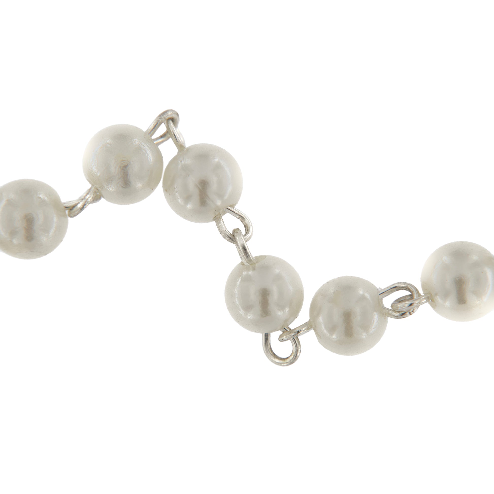 Bracciale decina con grani in plastica perlata bianca